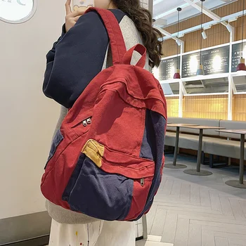 Женская сумка 2022, трендовый контрастный женский рюкзак с панелями, унисекс, холщовый рюкзак для путешествий, повседневный школьный рюкзак для студентов в стиле колледжа