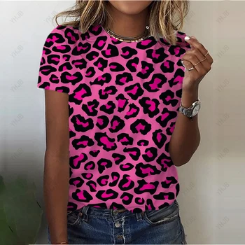 Женская футболка с леопардовым принтом, роскошные топы, футболки с круглым вырезом в стиле харадзюку, женская повседневная модная одежда с коротким рукавом
