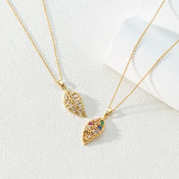 Женское ожерелье с когтями из 18-каратного золота с подвеской в виде листьев растений с кристаллом Циркона, популярный ювелирный подарок