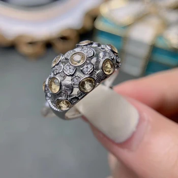 MeiBaPJ Модное кольцо с натуральным цитрином и драгоценным камнем 3 мм для женщин, настоящее серебро 925 Пробы, Изысканные Свадебные украшения