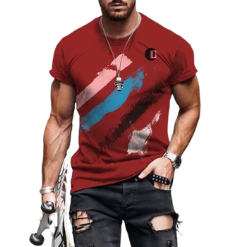 Контрастные цвета, мужская летняя футболка с 3D-принтом, уличный повседневный стиль, Свободный модный топ большого размера с коротким рукавом, новинка