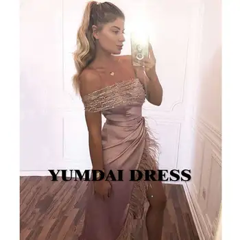 Коктейльное платье YUMDAI с одним плечом цвета Шампанского, Платье с блестящими перьями 2023, Специальное Праздничное Платье для вечеринки в салоне Ярких цветов, Бальное платье