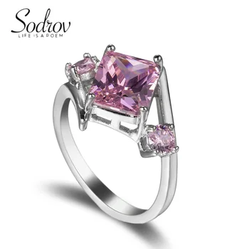 SODROV Розовый кристалл циркон ювелирные изделия Женский свадебный подарок Обручальные кольца для подруг