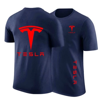 Летняя Горячая распродажа 2023 Года, Хлопковая быстросохнущая футболка с принтом Tesla, Топы, Модные Мужские
