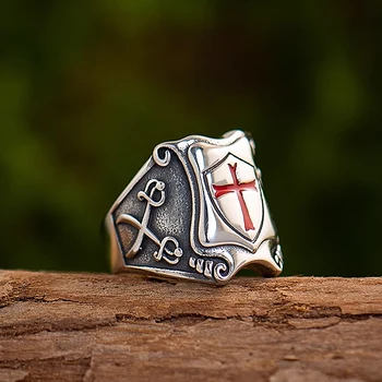 Модное винтажное кольцо с рыцарским крестом и щитом для мужчин, персонализированное кольцо из нержавеющей стали, байкер, панк, хип-хоп, ювелирный подарок оптом