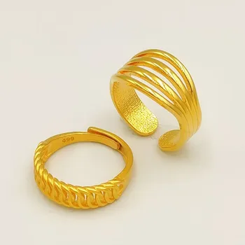 Тибетские украшения, этнический стиль, непальское кольцо из твердого золота, мужское и женское позолоченное кольцо-хлыст с несколькими кольцами, надолго сохраняющее цвет.