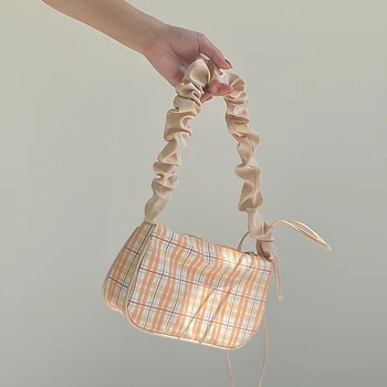 Женская сумочка на шнурке в клетку, новинка 2021 года, милая нейлоновая маленькая сумка через плечо, подмышки, ретро дизайн, женские сумки-мессенджеры.