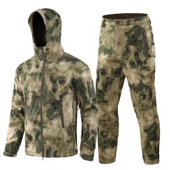 Мужские комплекты камуфляжных курток, уличная ветровка из мягкой кожи Акулы, Непромокаемая охотничья одежда, комплект военно-тактической одежды