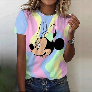 Женская футболка с принтом Дисней Минни, женская повседневная футболка с круглым вырезом и коротким рукавом, женская футболка с графическим принтом Love Mickey