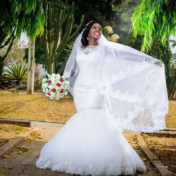 Модные свадебные платья Vestido De Noiva с аппликацией из бисера, свадебные платья с длинными рукавами в стиле Русалки больших размеров