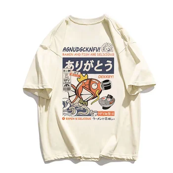 Рубашка Harajuku в японском стиле, Хлопковая Аниме-футболка с круглым вырезом и короткими рукавами, Модная Унисекс, рубашка Оверсайз, мужская и женская футболка