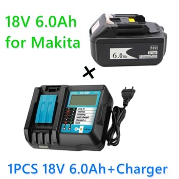 Местная доставка Для Электроинструмента Makita 18V 6000mAh Аккумуляторная Батарея со Светодиодной Литий-ионной Заменой LXT BL1860B BL1860 + зарядное устройство