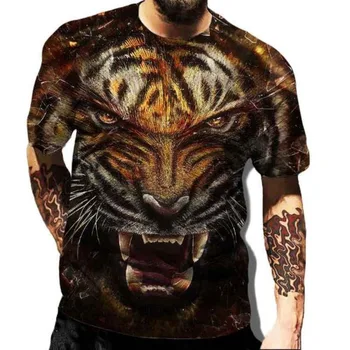 Мужская футболка с 3D принтом Тигра, Льва, леопарда, зверя, Модная уличная одежда с круглым вырезом и коротким рукавом, футболка в стиле хип-хоп, новинка лета