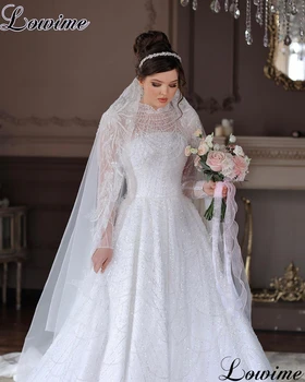 Элегантные Белые Свадебные Платья Из Бисера Для Женщин 2023 С Длинными Рукавами, Блестящие Свадебные Платья, Вечерние Платья Невест, Vestido De Casamento