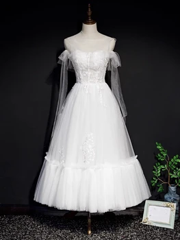 Ashely Alsa Летние платья для выпускного вечера в стиле бохо длиной до чая с прозрачным вырезом Трапециевидное свадебное платье для невесты Женское вечернее вечернее платье Robe De Mariage