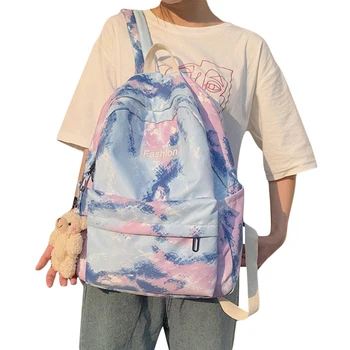 Рюкзак Louatui для девочек с градиентной краской для галстуков, прекрасный повседневный рюкзак для студентов кампуса, школьная сумка с подвеской в виде плюшевого медведя