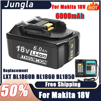 Для Makita 18V 6000mAh Аккумуляторная Батарея Для Электроинструментов со Светодиодной Литий-ионной Заменой LXT BL1860B BL1860 BL1850 + Зарядное устройство 3A