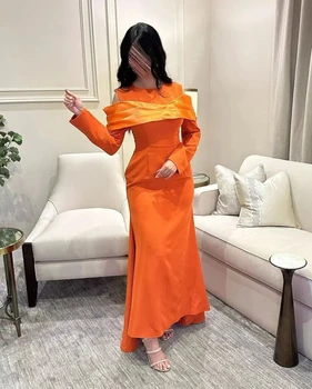 Другой Берег 2023 Оранжевые Атласные Платья Для Выпускного Вечера С Длинным Рукавом Русалка Женское Элегантное Вечернее Платье 2023 Саудовская Аравия