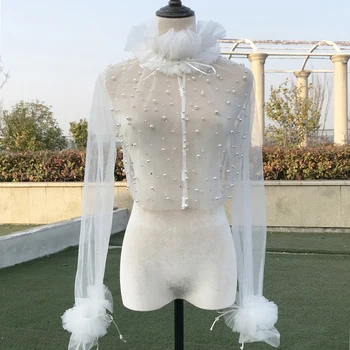 Модный Свадебный Жакет С длинным Рукавом Болеро, расшитый жемчугом, Женское пальто для новобрачных 2023