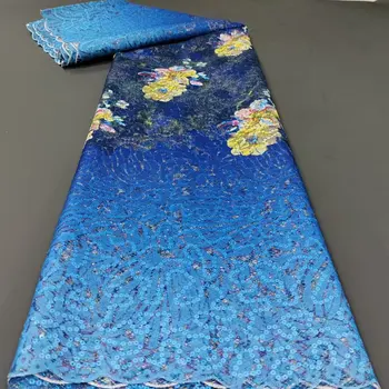 2023 Роскошная новейшая голубая индийская ткань сари Высококачественный тюль кружевная ткань с 3D блестками различные вечерние свадебные платья YY792