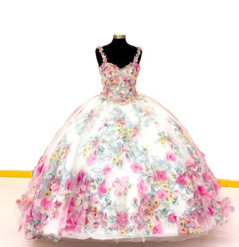 Бальное платье с цветочным принтом и 3D цветами по индивидуальному заказу, вырез в виде сердечка с бретельками, винтажное бальное платье