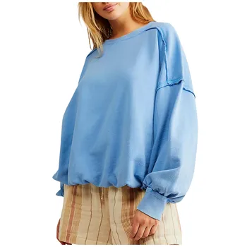 Пуловер Хлопковый Оверсайз, однотонная женская толстовка с основной строчкой, круглый вырез, заниженные плечи, осенний свитер свободного кроя.