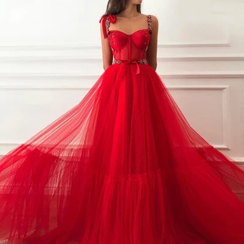 Вечерние платья на бретельках, Длинные роскошные 2022, трапециевидные красные платья для выпускного вечера, элегантные женские платья для свадебной вечеринки