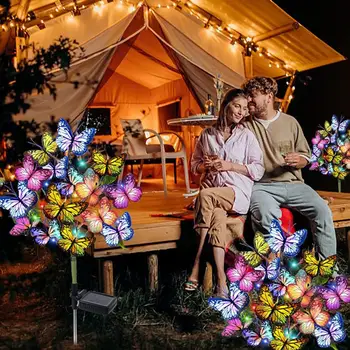 Лампа с бабочками для патио, уличные садовые светодиодные ночники, устойчивые к атмосферным воздействиям бабочки, солнечные лампы для дорожек, патио