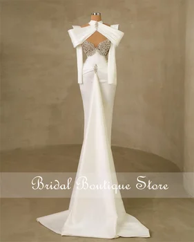 Новое поступление 2023 года, Свадебное платье Mermaid Dubai с открытыми плечами, Длинный рукав, Кристаллы, свадебные платья для новобрачных, Атласное Vestido De Novia