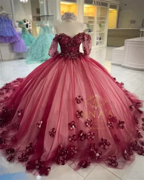 ANGELSBRIDEP Princess 2023, Красное Бальное Платье С Открытыми Плечами, Пышные Платья Для Девочек, Расшитые Бисером Вечерние Платья Знаменитостей С 3D Цветами