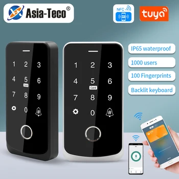 NFC Tuya Bluetooth Сенсорная Клавиатура Контроля Доступа С подсветкой IP65 Водонепроницаемая Клавиатура RFID 13,56 МГц С Биометрическим Отпечатком Пальца Для Открывания Дверей