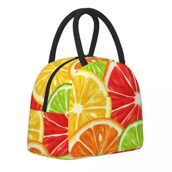 Красочная сумка для ланча с апельсинами, Повседневная коробка для ланча с фруктовым принтом, портативные термосумки для ланча, графический дизайн, сумка-холодильник
