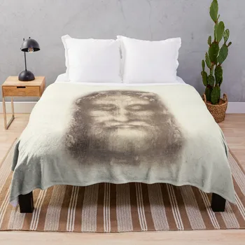 Туринская плащаница, Лик Иисуса Христа с терновым венцом, бежевая винтажная фоновая живопись, высококачественное пледовое одеяло HD