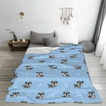 Милые одеяла для животных для собак породы Шнауцер, Флисовое украшение, Многофункциональное теплое одеяло для кровати, уличное Плюшевое Тонкое одеяло