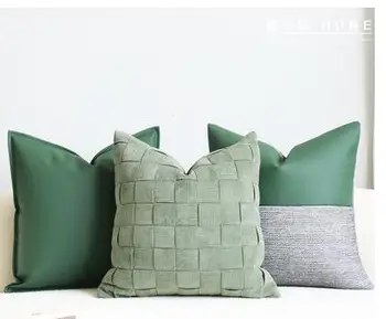 Зеленая тканая квадратная наволочка, наволочка для дивана в гостиной, кожаная наволочка для сращивания