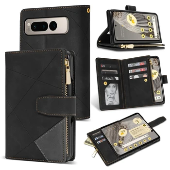 Чехол Funda Google Pixel Fold, модный карман на молнии, 9 карточек, фолиант, ремешок на запястье, сумочка, кошелек, подставка для телефона, чехол