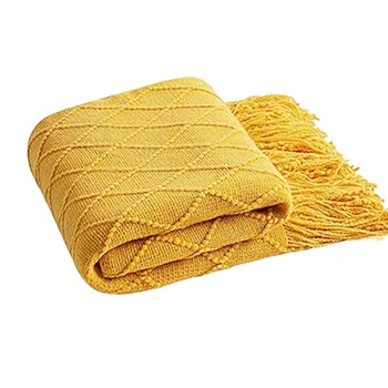 Мягкие уютные винтажные текстурированные вязаные пледы с кисточками, легкие декоративные пледы, деревенское тканое одеяло для взрослых