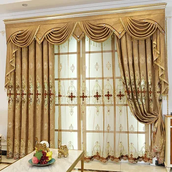 Роскошные коричневые, расшитые золотом плотные шторы из синели для гостиной, ширмы на окне спальни, Изготовленный на заказ балдахин для виллы