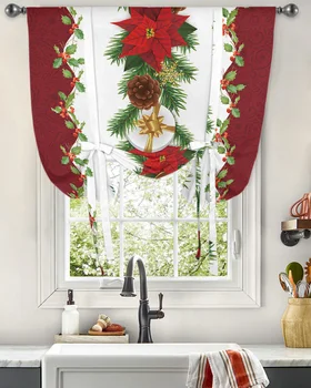Рождественский цветок, Ягодный Колокольчик, Подарочная Оконная занавеска, Занавески для кухни, гостиной, Регулируемые шторы с карманами на штанге