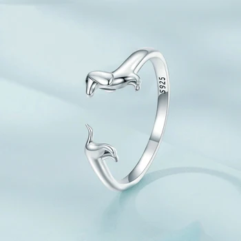 Регулируемые кольца в виде милой собачки-таксы из стерлингового серебра 925 пробы для женщин, оригинальное Открытое кольцо в виде животного, прекрасный семейный ювелирный подарок