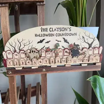 Жуткое украшение на Хэллоуин, орнамент на Хэллоуин, Жуткие деревянные адвент-календари на Хэллоуин для рабочего стола, многоразовые праздничные украшения