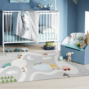 Комната с ковром, милая детская спальня, полная прикроватного одеяла для ползания, коврика для пола, пазла