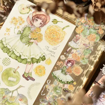5-Метровый рулон Желтой розы, зеленого Яблока, клейкой ленты для милых девочек