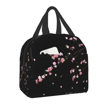 Ветка Сакуры Изолированная сумка для ланча для женщин Портативный Водонепроницаемый кулер с цветочной вишней Термальная коробка для бенто