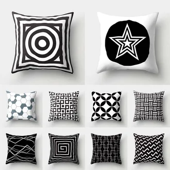 Простой черно-белый чехол для подушки с геометрическим рисунком, украшение для дивана в гостиной, Квадратная подушка, наволочка для подушки