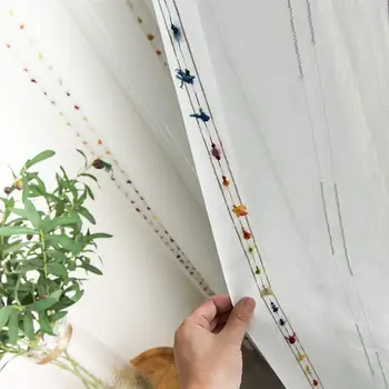 Белые прозрачные шторы в полоску из искусственного льна для спальни, расшитые разноцветными радужными французскими оконными шторами для девочек и мальчиков