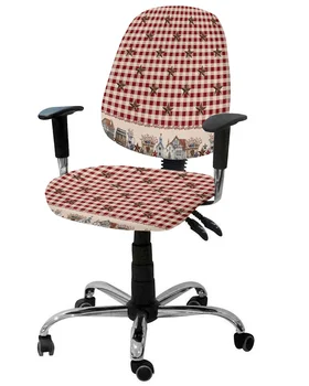 Кантри Стар Берри Ретро Красный Плед Эластичное Кресло Чехол для компьютерного кресла Съемный Чехол для офисного кресла Разъемные Чехлы для сидений