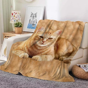 Модные животные, фланелевые одеяла, золотистый полосатый кот, 3D-плед с принтом, офисный сон, портативные одеяла для путешествий, прямая поставка