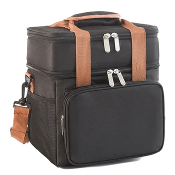 Сумка для ланча через плечо, двухслойная вместительная сумка, Термоизолированная сумка для ланча, портативная сумка для пикника на открытом воздухе, прочная, черная