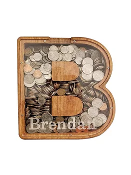 Деревянный резервуар для хранения денег с английскими буквами, украшение для копилки, прозрачный с рисунком из Мультфильма